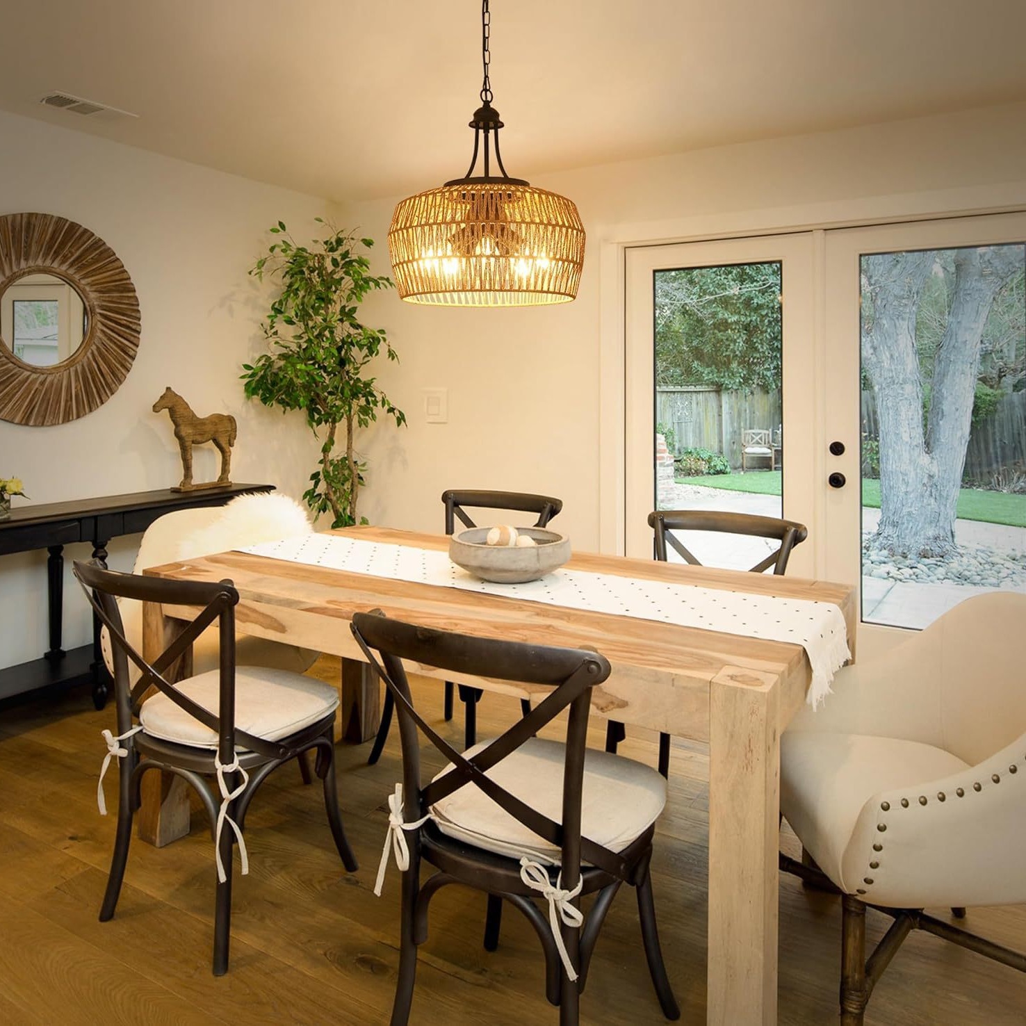 Vintage Handwoven Rattan Pendant Light for Home Decoration