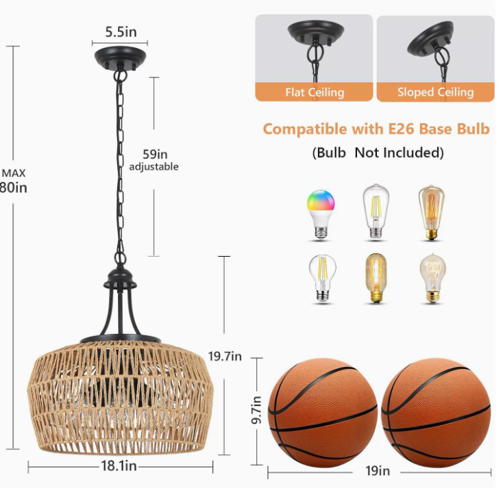 Vintage Handwoven Rattan Pendant Light for Home Decoration