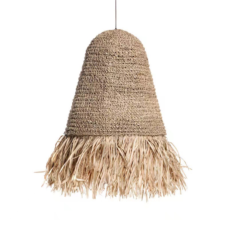 Boho Handmade Woven Rattan Pendant Light with Fringe for Living Room, Bedroom, or Cafe