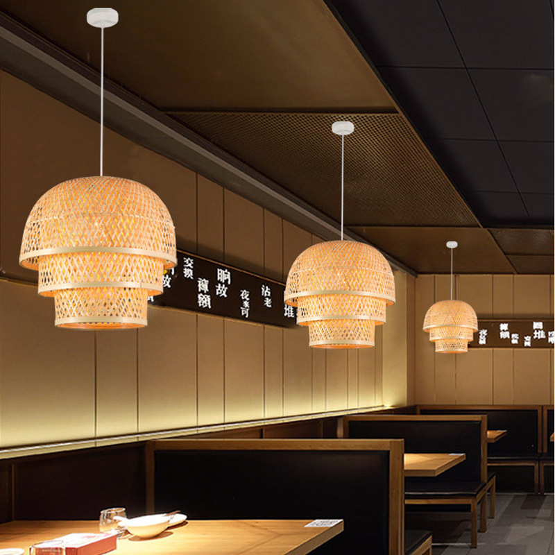 Modern Handwoven Rattan Pendant Light – 3-Tier Natural Wicker Ceiling Lamp