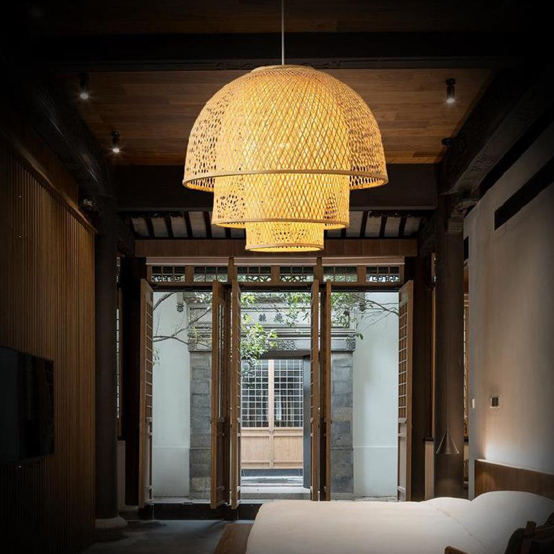 Modern Handwoven Rattan Pendant Light – 3-Tier Natural Wicker Ceiling Lamp