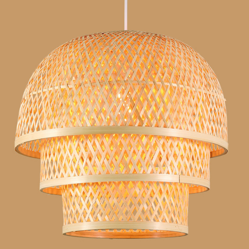 Modern Handwoven Rattan Pendant Light – 3-Tier Natural Wicker Ceiling Lamp