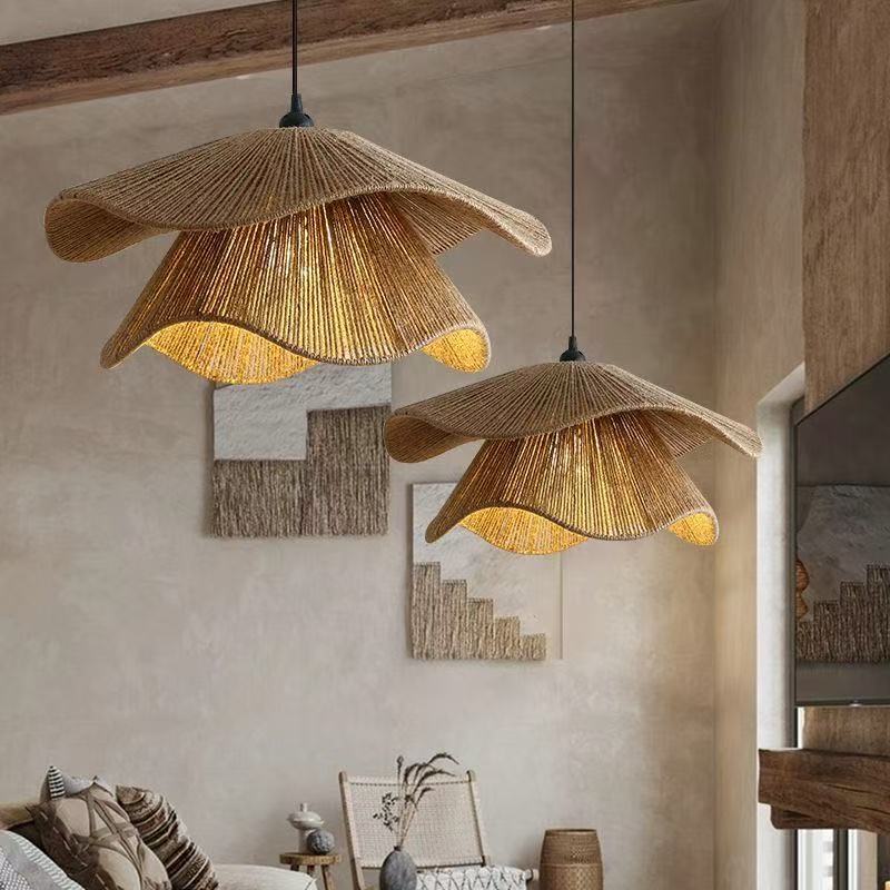 Handwoven Rattan Rope Pendant Light for Restaurant Hotel Homestay Decoration