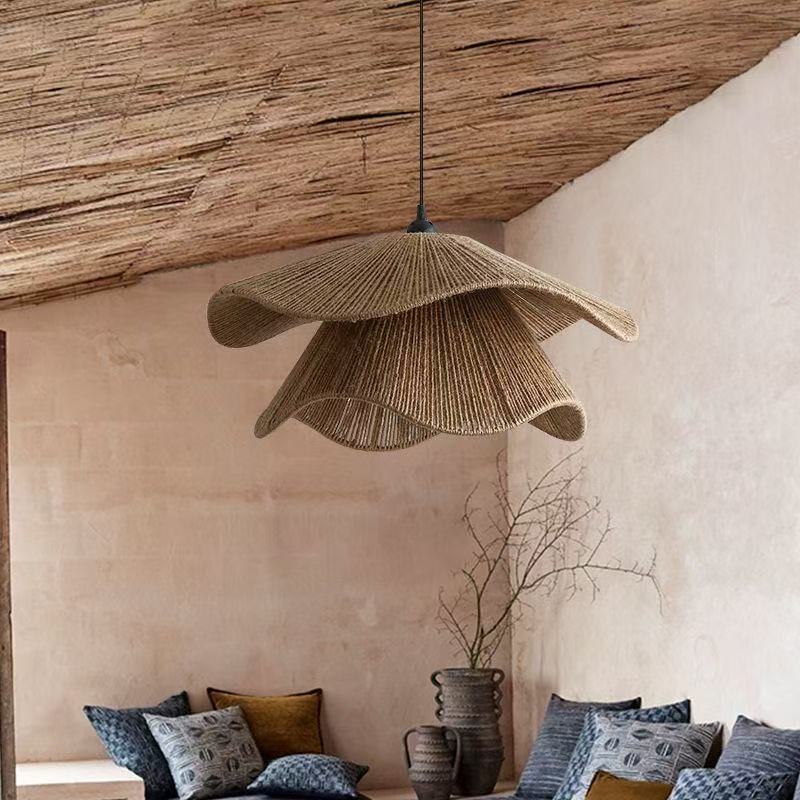 Handwoven Rattan Rope Pendant Light for Restaurant Hotel Homestay Decoration