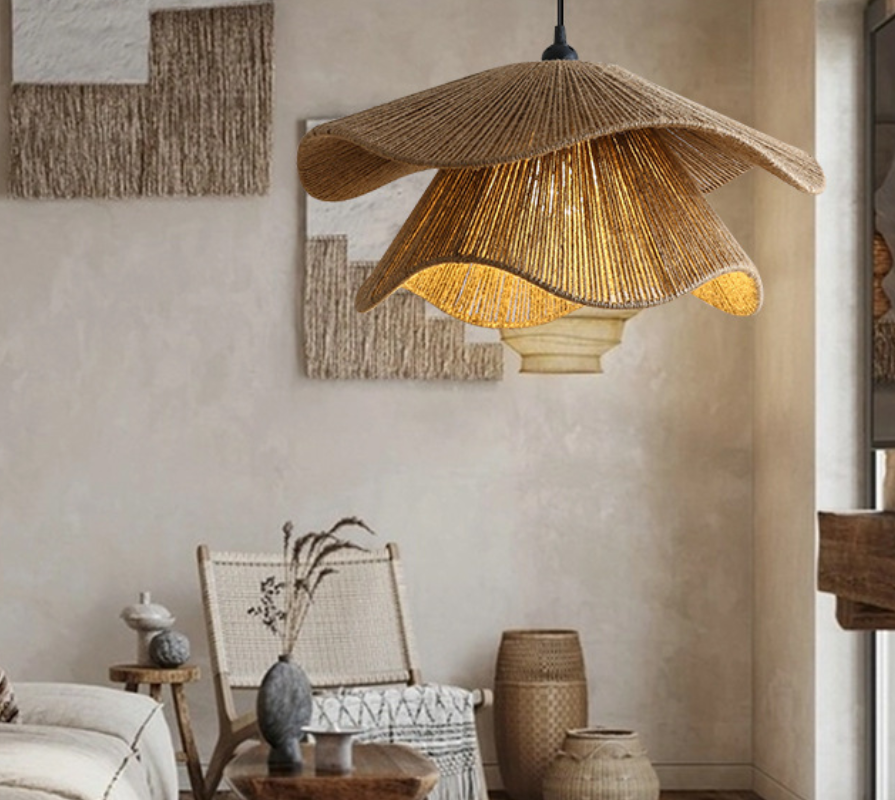 Handwoven Rattan Rope Pendant Light for Restaurant Hotel Homestay Decoration
