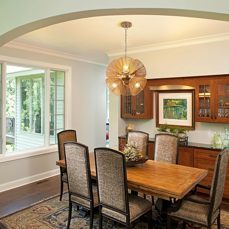 Handwoven Rustic Rattan Cone Pendant Light Vintage Natural Hanging Lamp for Restaurant Hotel Cafe