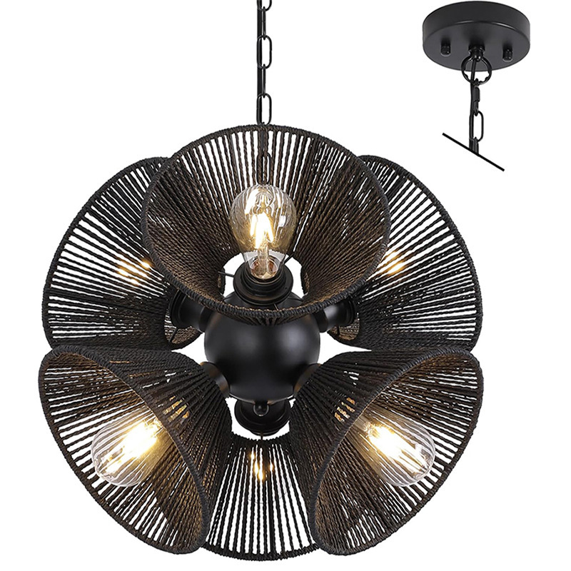 Handwoven Rustic Rattan Cone Pendant Light Vintage Natural Hanging Lamp for Restaurant Hotel Cafe