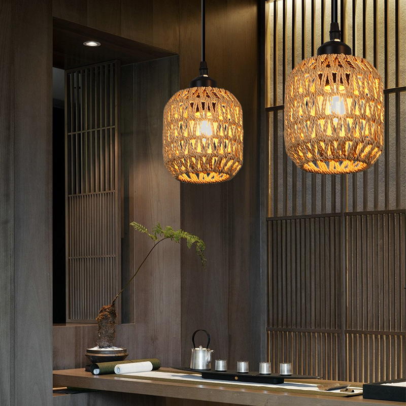 Handmade Rattan Pendant Light Set – Boho Hanging Ceiling Lamps (Set of 5 Styles)