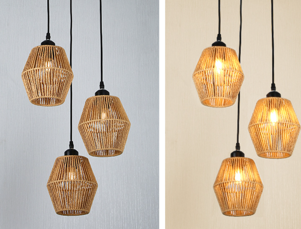 Handmade Rattan Pendant Light Set – Boho Hanging Ceiling Lamps (Set of 5 Styles)