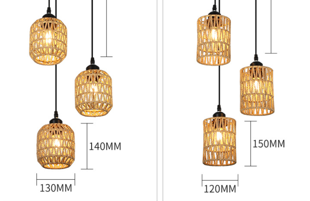 Handmade Rattan Pendant Light Set – Boho Hanging Ceiling Lamps (Set of 5 Styles)