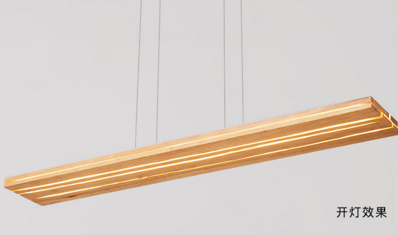 Modern Long Wooden LED Pendant Light – Linear Ceiling Lamp for Dining Room and Office