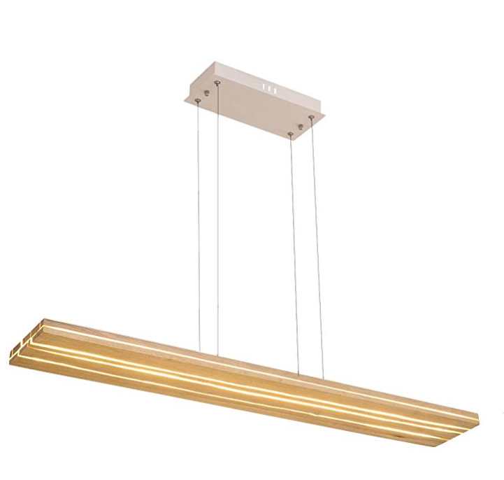 Modern Long Wooden LED Pendant Light – Linear Ceiling Lamp for Dining Room and Office