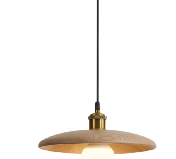 Modern Wood Pendant Light with Brass Fitting - Minimalist Hanging Lamp for Dining Room & Kitchen