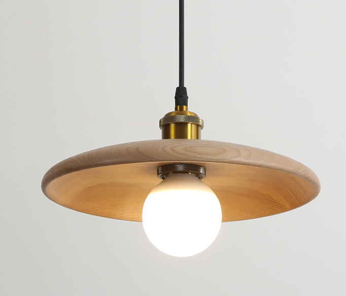 Modern Wood Pendant Light with Brass Fitting - Minimalist Hanging Lamp for Dining Room & Kitchen