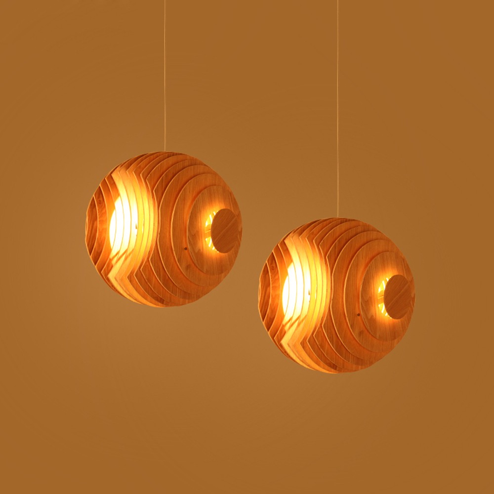 Vintage Walnut Wood Pendant Light