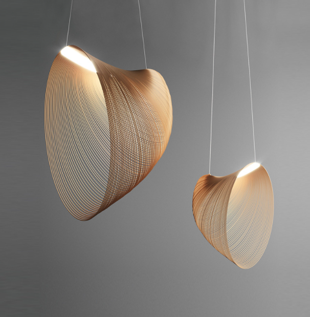 Modern Sculptural Wooden Pendant Light – Artistic Curved Design Ceiling Lamp for Dining Room & Gallery