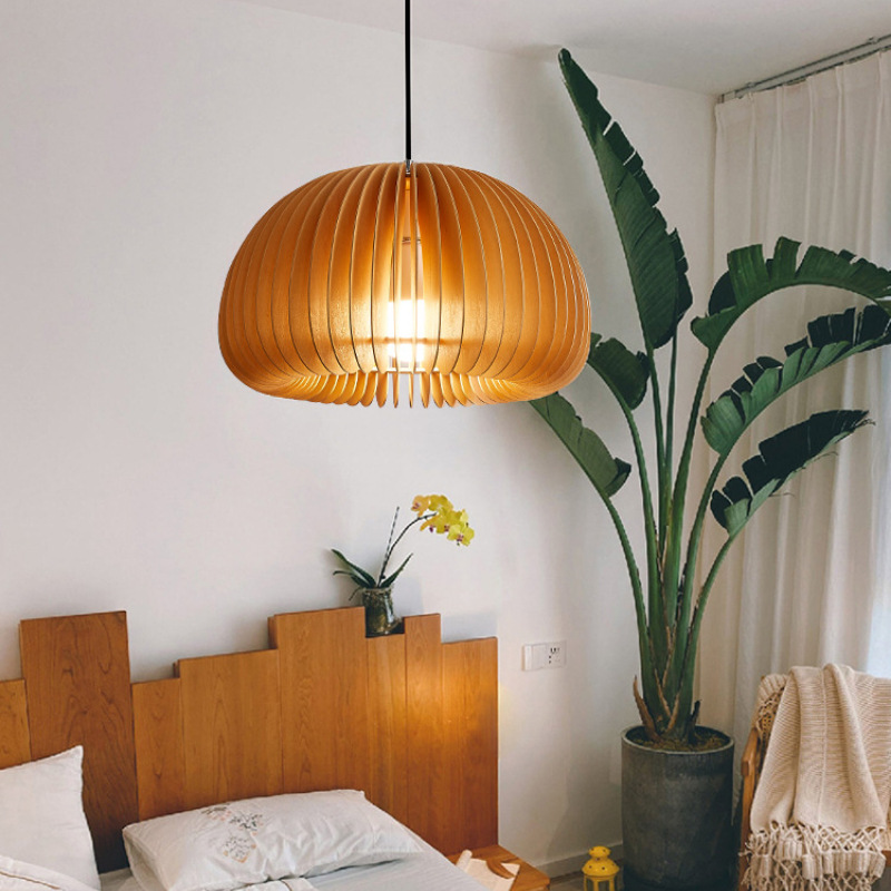 Modern Polywood Pendant Light for Dining Room – Nordic Style Wooden Hanging Lamp