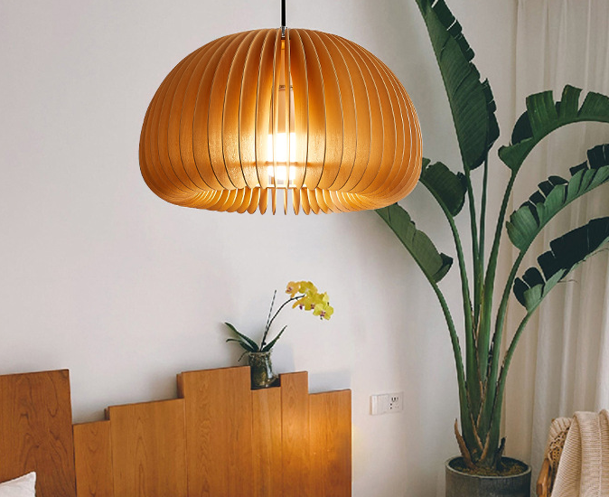 Modern Polywood Pendant Light for Dining Room – Nordic Style Wooden Hanging Lamp