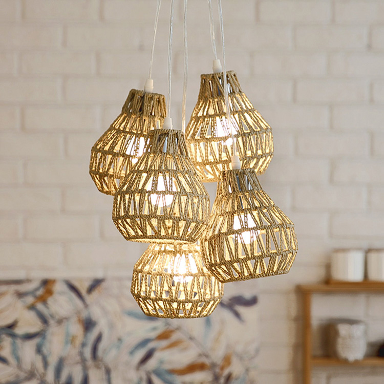 Handwoven Rattan Pendant Light Fixture – 3-Light Natural Wicker Hanging Lamp for Dining Room or Kitchen