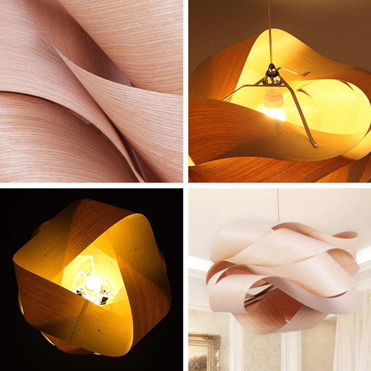 Modern Wood Veneer Pendant Light | Twisted Sculptural Hanging Lamp for Dining & Living Room