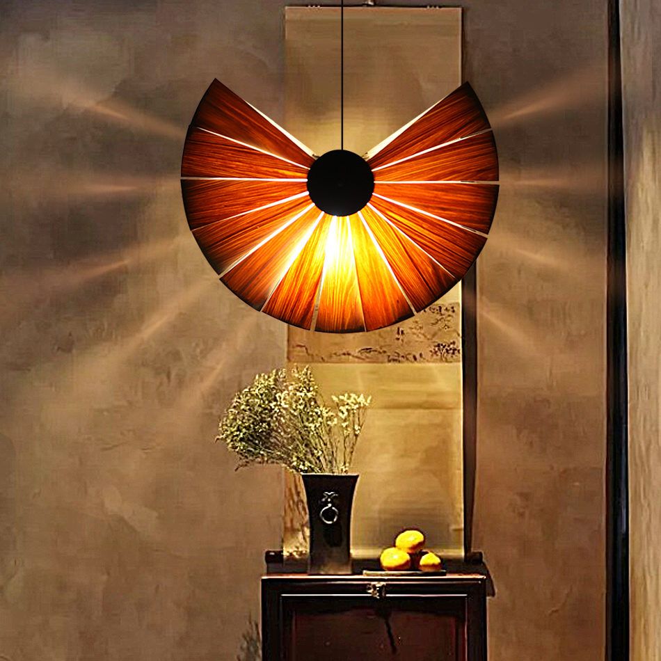 Modern Fan-Shaped Pendant Light – Artistic Pleated Fabric Ceiling Lamp for Living Room and Bar