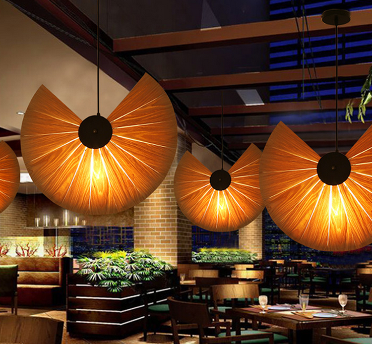 Modern Fan-Shaped Pendant Light – Artistic Pleated Fabric Ceiling Lamp for Living Room and Bar