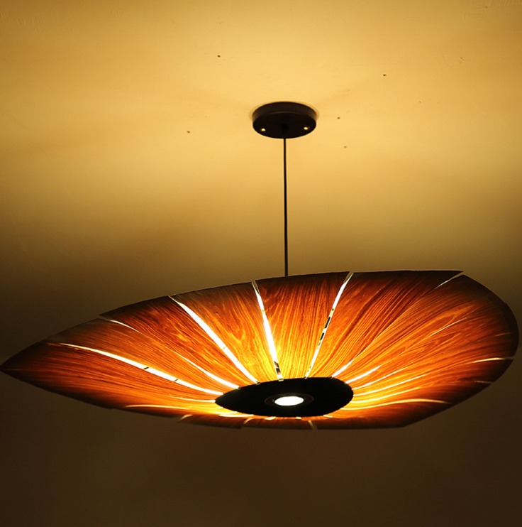 Artisan Wood Veneer Wall Sconce – Organic Leaf-Shaped Decorative Light