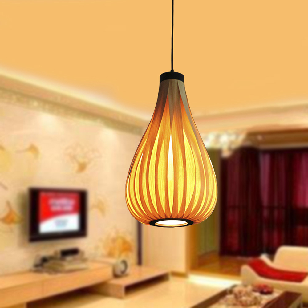 Handwoven Wooden Veneer Pendant Light for Hotels and Dining Spaces
