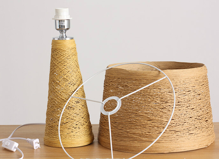 Handwoven Rattan Table Lamp – Rustic Natural Rope Desk Light for Bedroom, Living Room, Nightstand – Boho Wicker Lighting Décor