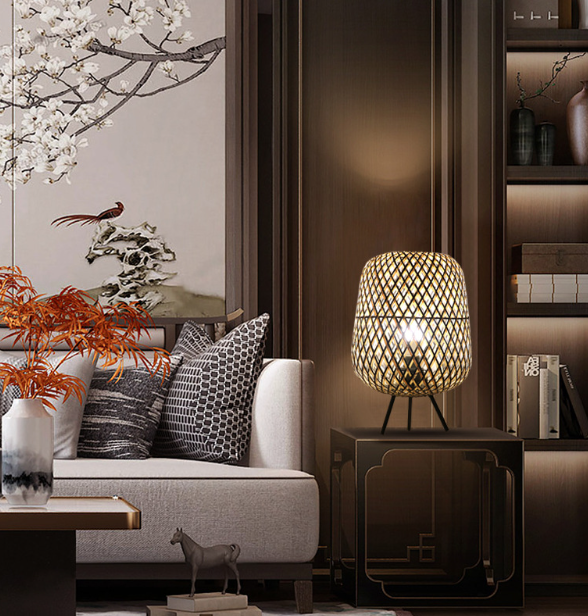 Artisan Eco-friendly Handmade Boho Restaurant Woven Natural Rattan Bamboo Light – Modern Table Lamp