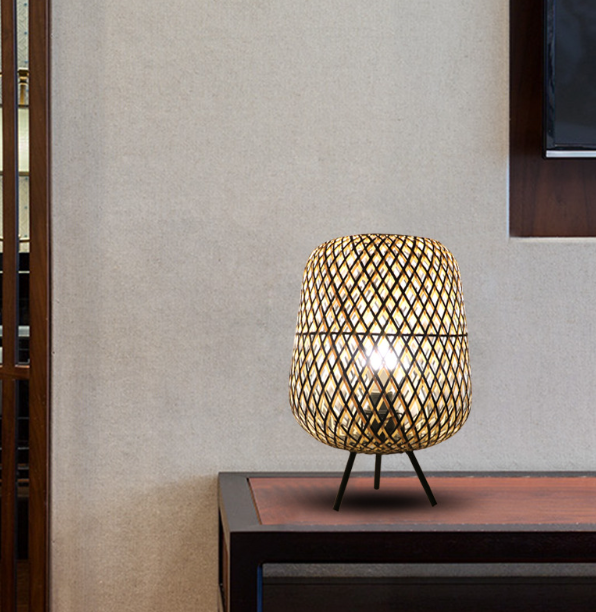 Artisan Eco-friendly Handmade Boho Restaurant Woven Natural Rattan Bamboo Light – Modern Table Lamp