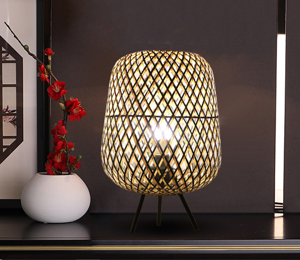 Artisan Eco-friendly Handmade Boho Restaurant Woven Natural Rattan Bamboo Light – Modern Table Lamp