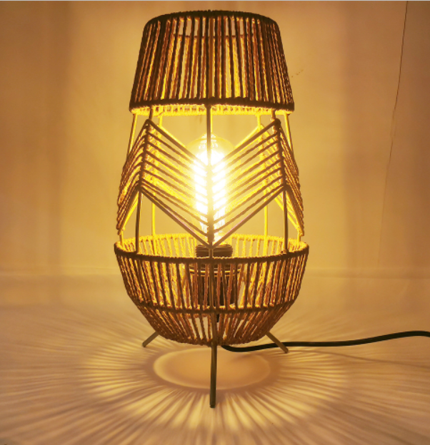 Modern Bohemian Handwoven Rattan Table Lamp - Warm Ambient Light for Living Room, Bedroom, Cafe