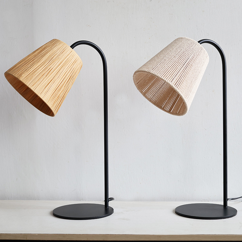 Nordic Style Woven Rattan Table Lamp – Handmade Bedside Light for Living Room & Bedroom