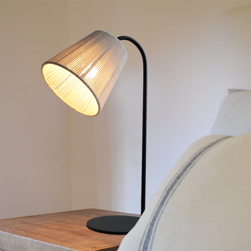 Nordic Style Woven Rattan Table Lamp – Handmade Bedside Light for Living Room & Bedroom