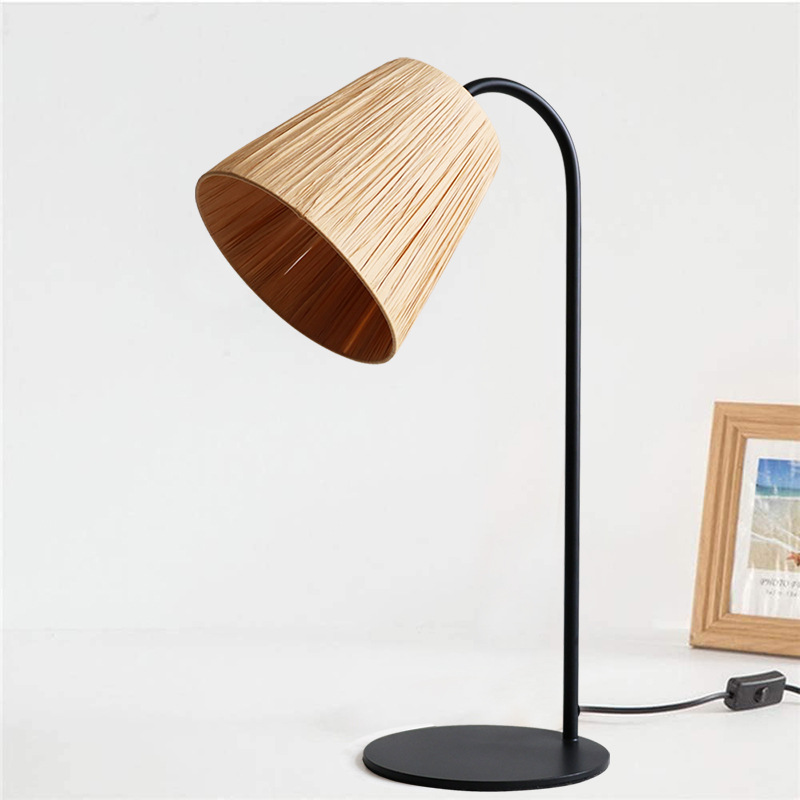 Nordic Style Woven Rattan Table Lamp – Handmade Bedside Light for Living Room & Bedroom