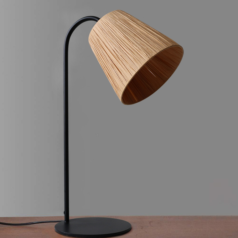 Nordic Style Woven Rattan Table Lamp – Handmade Bedside Light for Living Room & Bedroom