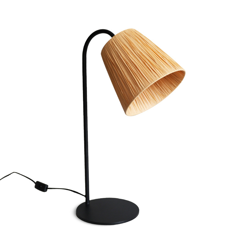 Nordic Style Woven Rattan Table Lamp – Handmade Bedside Light for Living Room & Bedroom