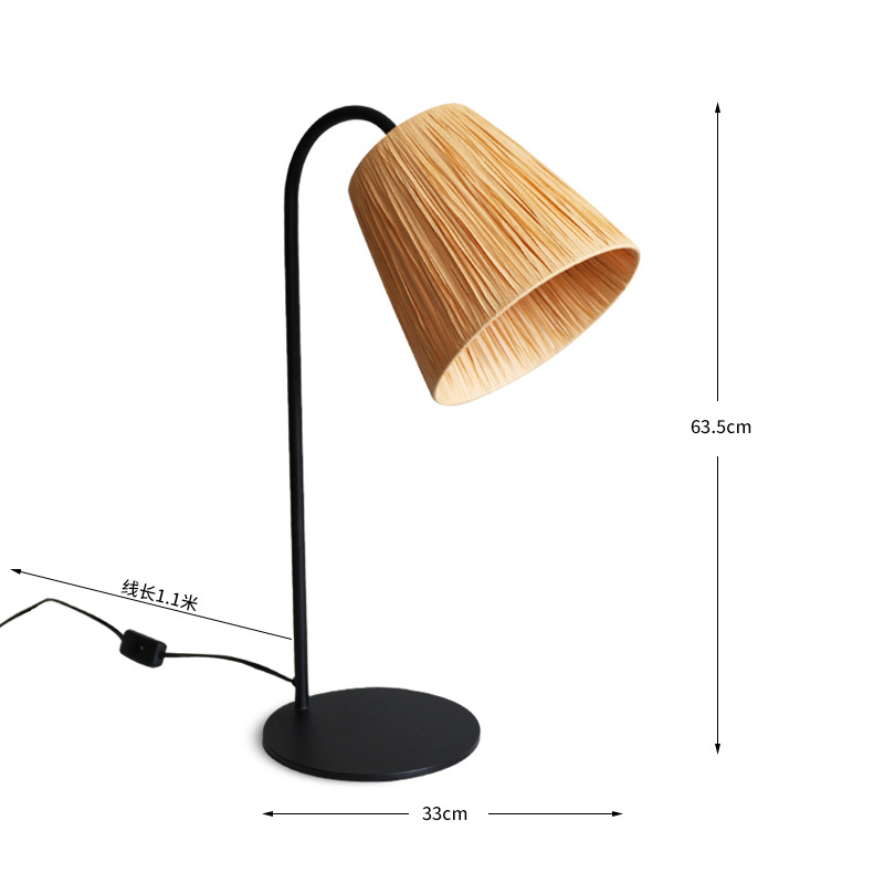 Nordic Style Woven Rattan Table Lamp – Handmade Bedside Light for Living Room & Bedroom