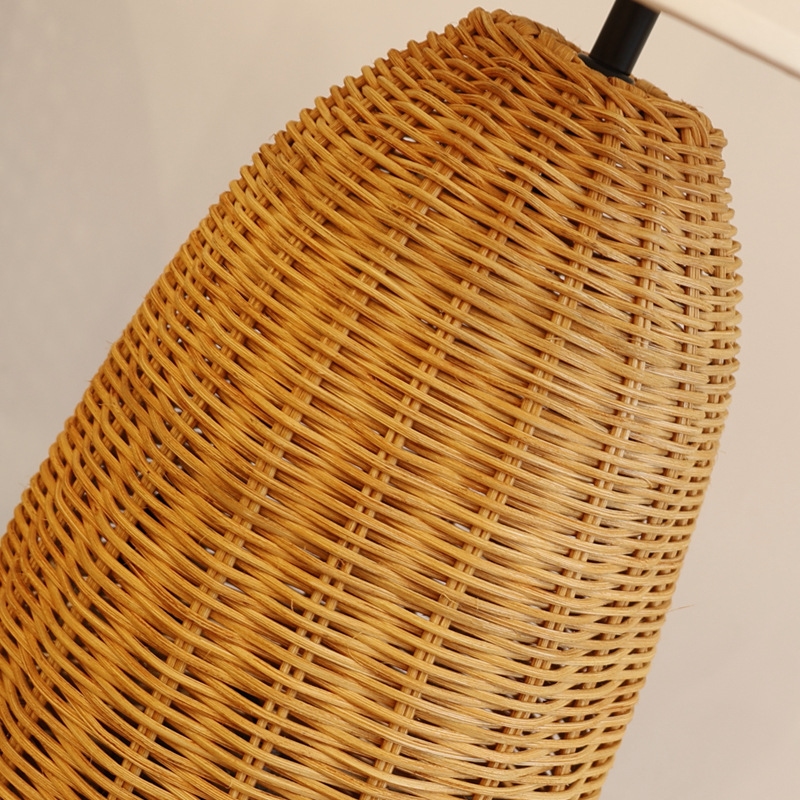 Handwoven Rattan Table Lamp with Fabric Shade