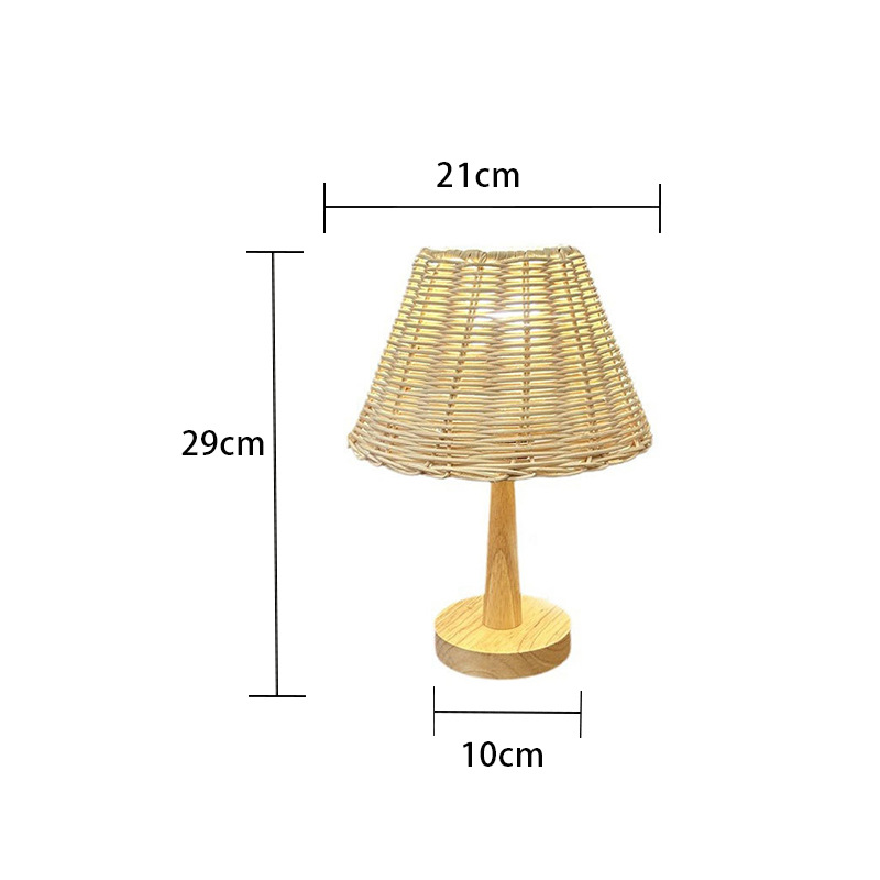 Modern Minimalist Woven Table Lamp – Black Metal Stand with Bamboo Lampshade