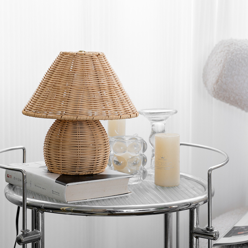 Handcrafted Rattan Table Lamp – Boho Style Natural Woven Bedside Light
