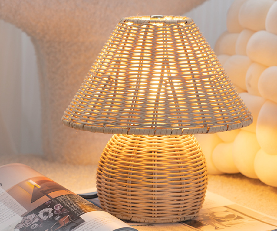 Handcrafted Rattan Table Lamp – Boho Style Natural Woven Bedside Light