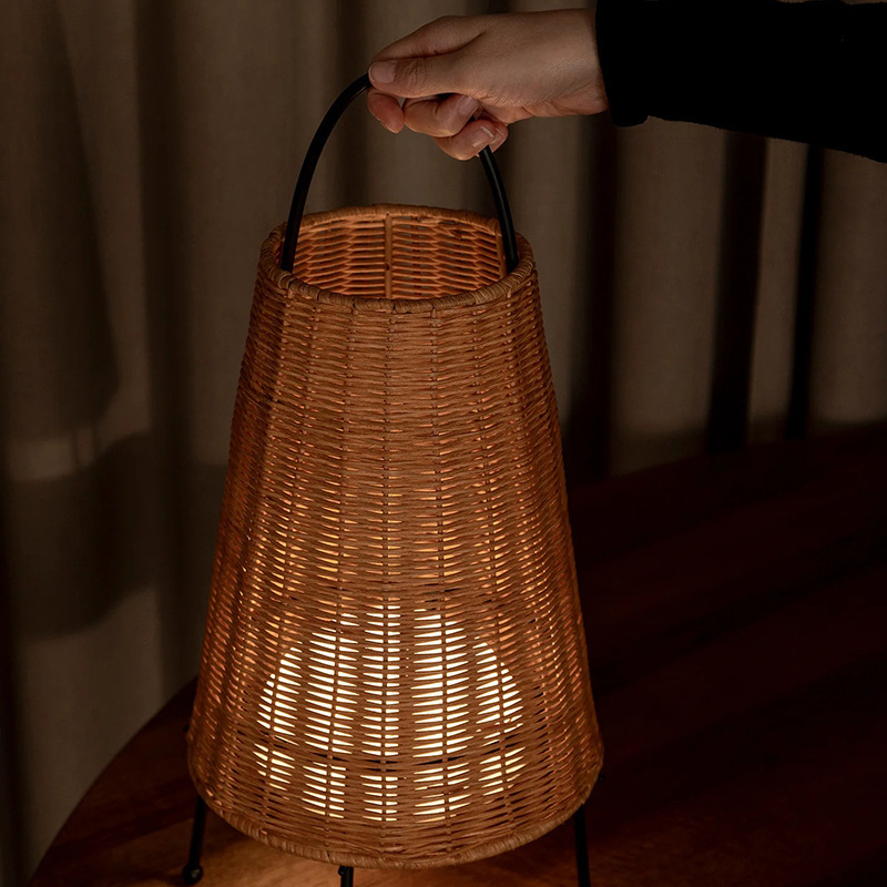 Outdoor Bamboo Table Lamp – Handwoven Portable Natural Light for Garden, Restaurant & Living Space