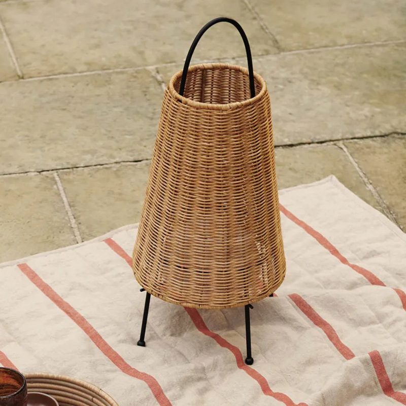 Outdoor Bamboo Table Lamp – Handwoven Portable Natural Light for Garden, Restaurant & Living Space