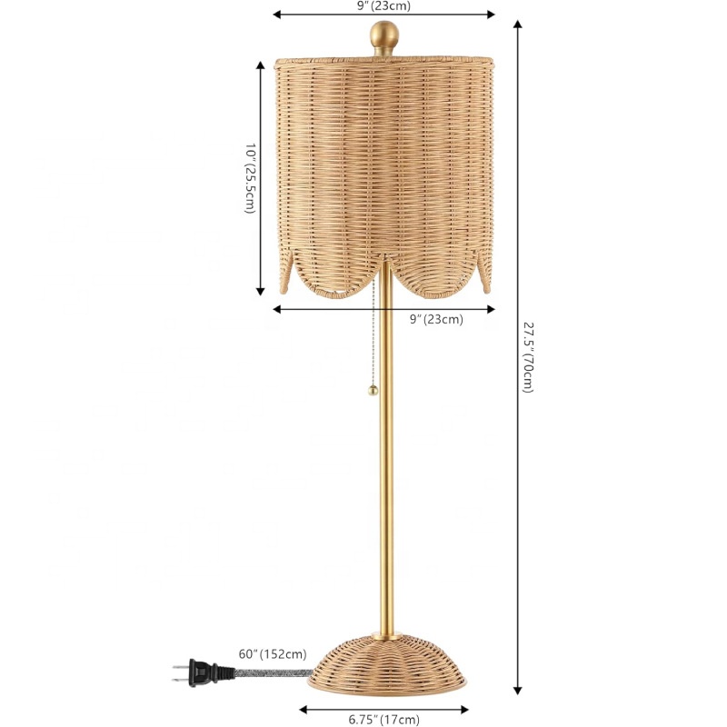 Artisan Eco-friendly Handmade Boho Restaurant Woven Natural Rattan Bamboo Light Table Lamp