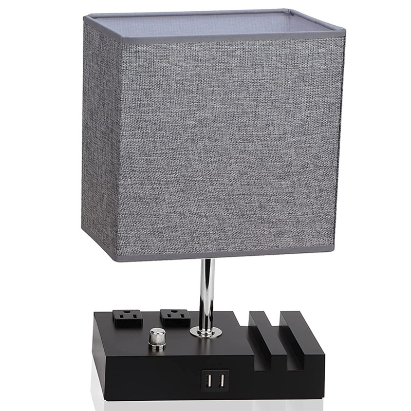 Minimalist Wooden Table Lamp with Fabric Shade – Warm Light for Bedroom & Living Room