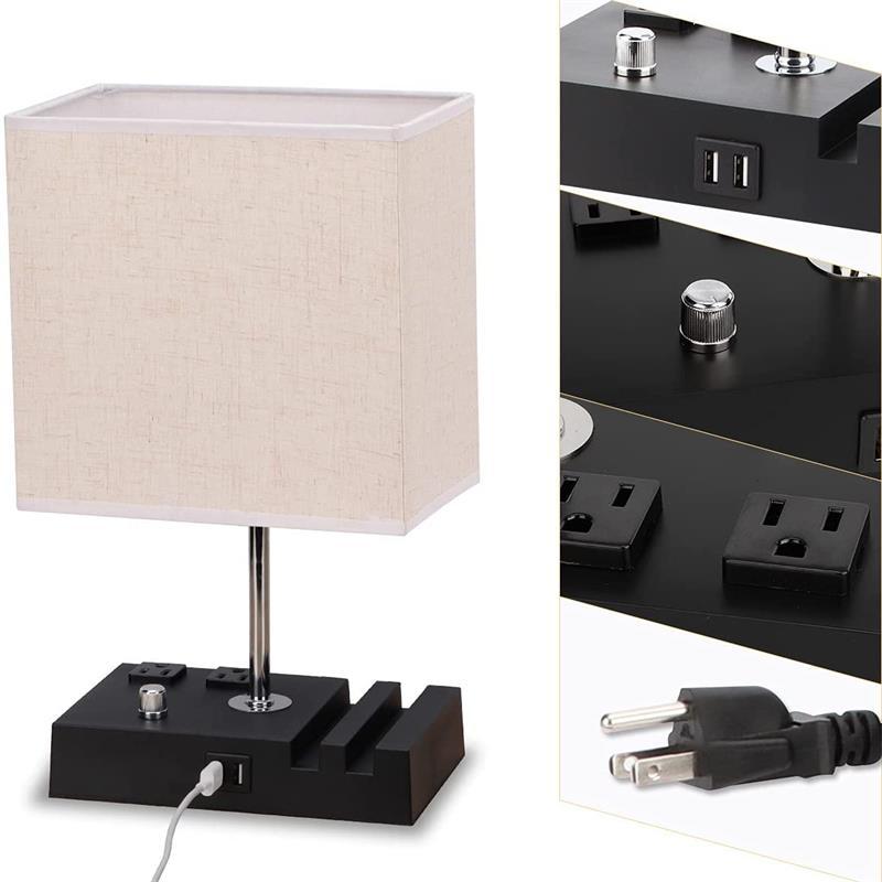 Minimalist Wooden Table Lamp with Fabric Shade – Warm Light for Bedroom & Living Room