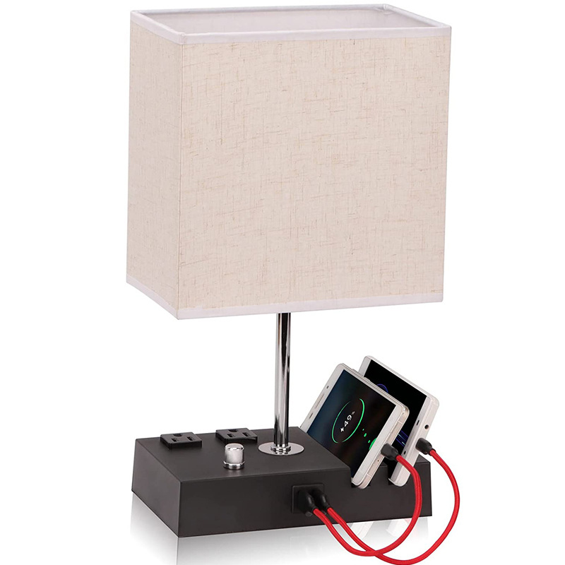 Minimalist Wooden Table Lamp with Fabric Shade – Warm Light for Bedroom & Living Room