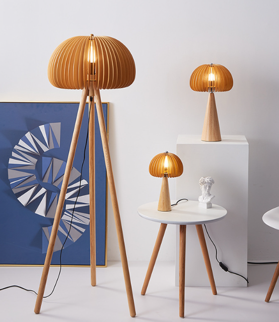 Modern Wooden Base Table Lamp with Bamboo Shade for Bedroom, Hotels & Commercial Interiors